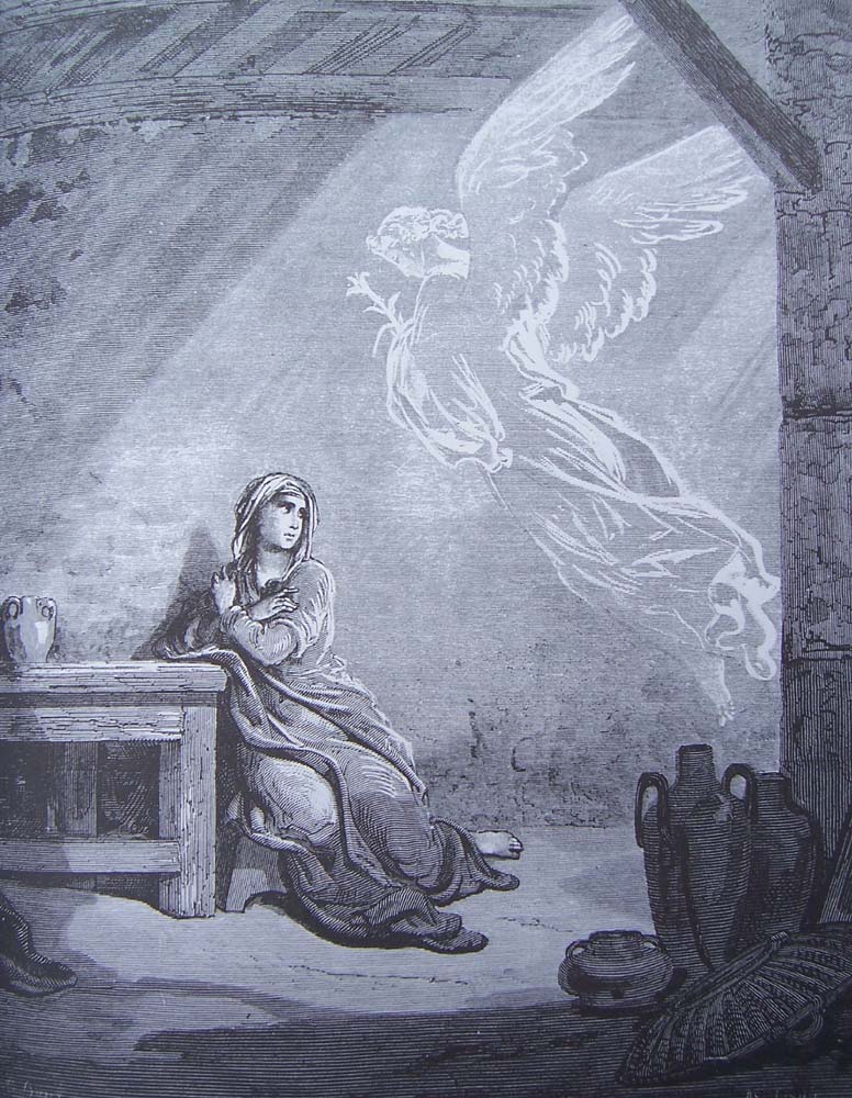 L'Ange annonce à Marie qu'elle va recevoir Dieu en elle.